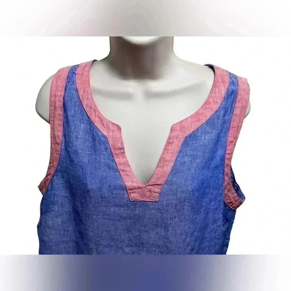 Sigrid Olsen Linen Shift Dress Womens medium Blue Pink Short Casual Sleeveless - Picture 5 of 10
